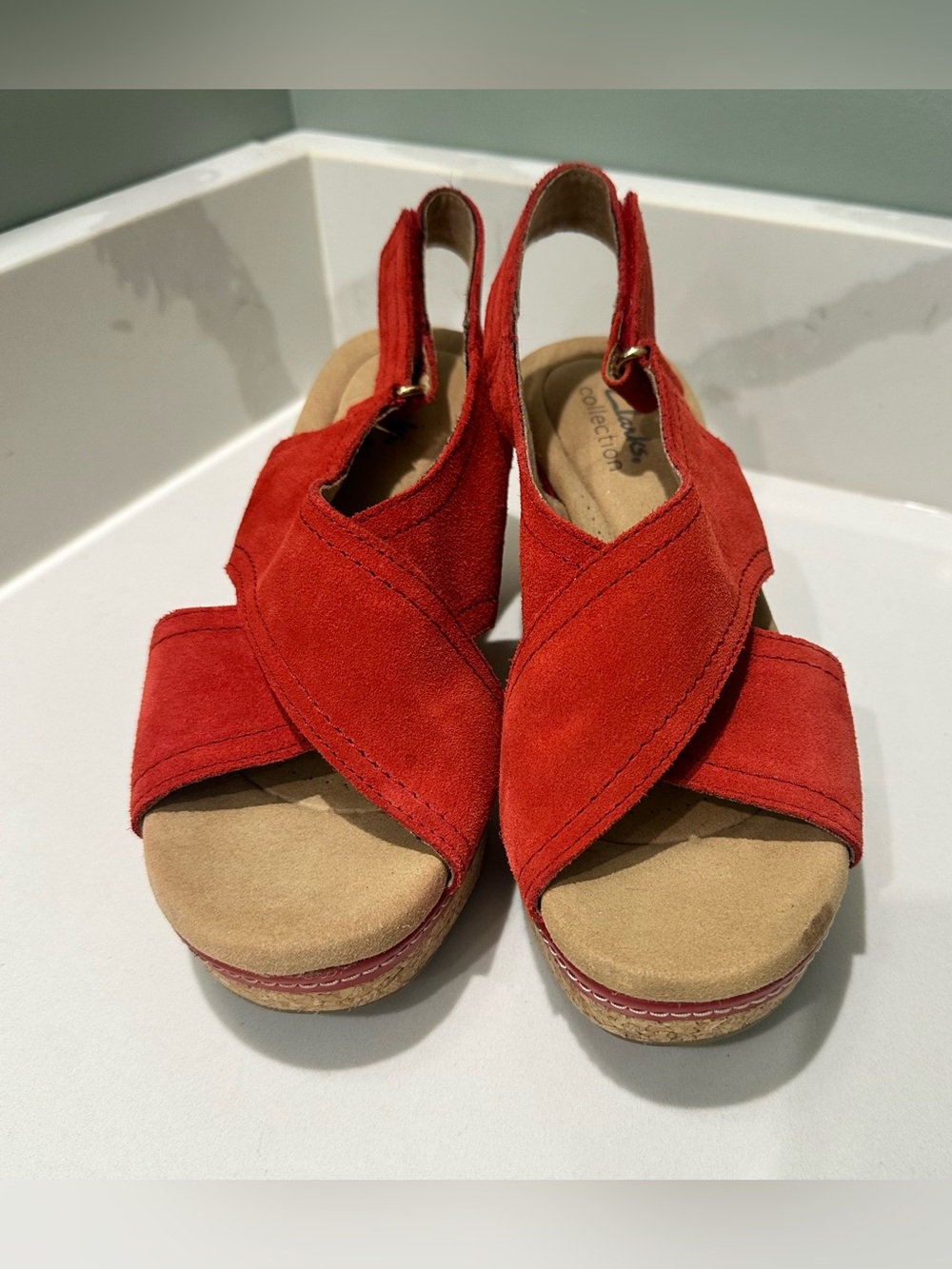 Clarks Womens Giselle Dove Wedge Sandals platform suede womens size 7M - Picture 2 of 10